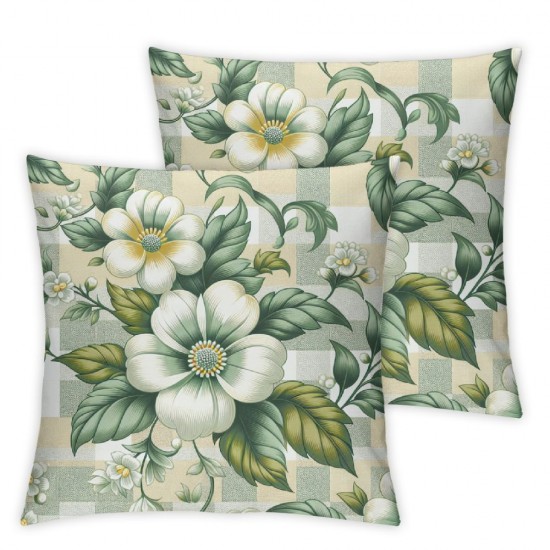 Ulloord Spring Pillow Covers , Green Floral Flowers Bloom Farmhouse Decorative Throw Pillowcases for Home Sofa Couch Decoration