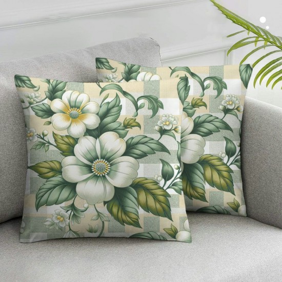 Ulloord Spring Pillow Covers , Green Floral Flowers Bloom Farmhouse Decorative Throw Pillowcases for Home Sofa Couch Decoration