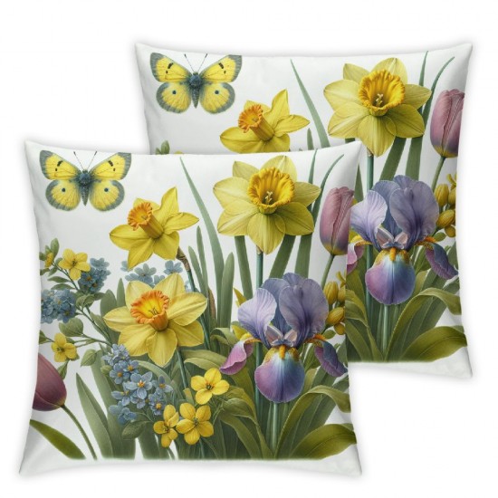 Ulloord Spring Pillow Covers, Floral Striped Spring is in The Air Decorative Pillowcases for Sofa Decoration