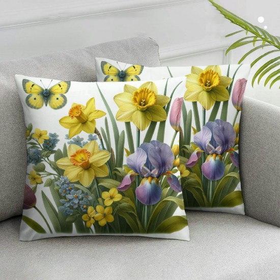 Ulloord Spring Pillow Covers, Floral Striped Spring is in The Air Decorative Pillowcases for Sofa Decoration