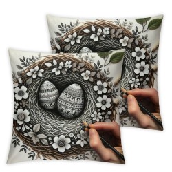 Ulloord Pillow Covers , Floral Rabbit Bunny Eggs Bless This Nest Decorative Throw Pillowcases for Home Sofa Couch Decoration