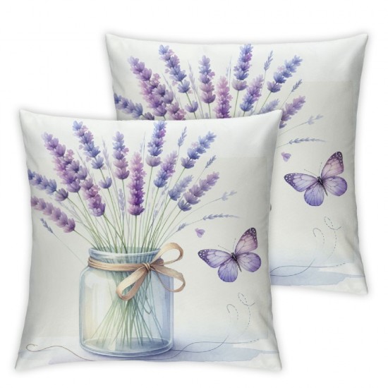 Ulloord Spring Pillow Covers, Floral Spring is in The Air Purple Farmhouse Decorative Throw Pillowcases for Home Sofa Couch Decoration