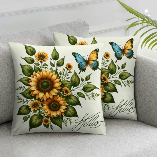 Ulloord Pillow Covers Spring Summer Pillow Covers Sunflower Floral Decorative Throw Cases for Sofa Living Room Outdoor