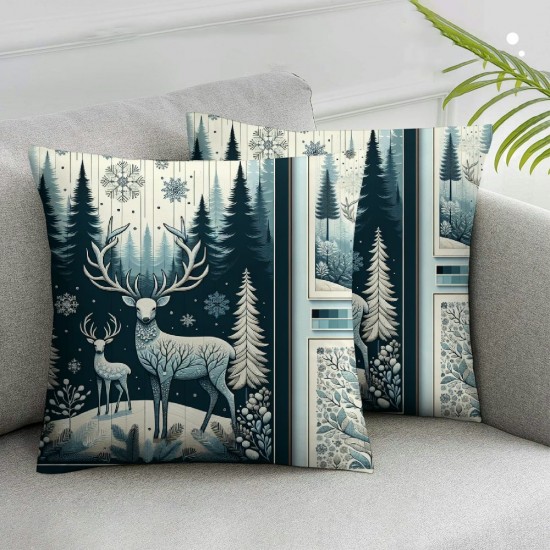 Bundles, Merry Christmas Decorative Pillow Covers, Blue and Grey, Hypoallergenic Foam Pillow Inserts