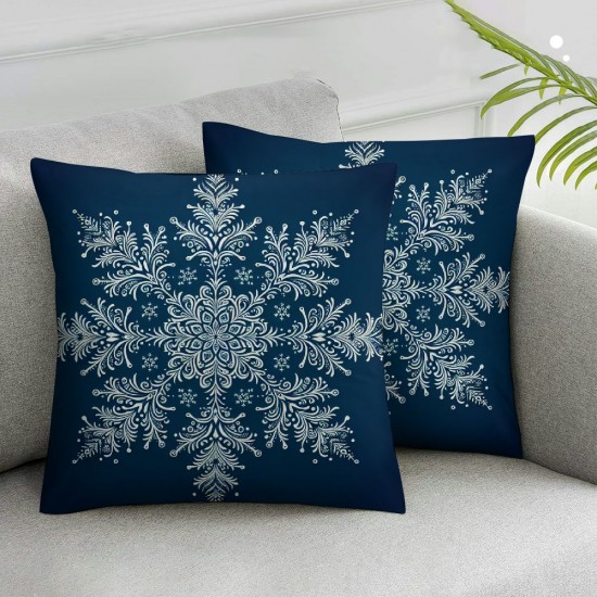 Ulloord  Bundles,Merry Christmas Decorative Snowflake Pillow Covers, Blue and Grey, Outdoor Waterproof Pillow Inserts