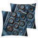 Ulloord Bundles, Farmhouse Linen Trimmed Edges Pillow Covers Triple Button Pillow Covers, Navy Blue