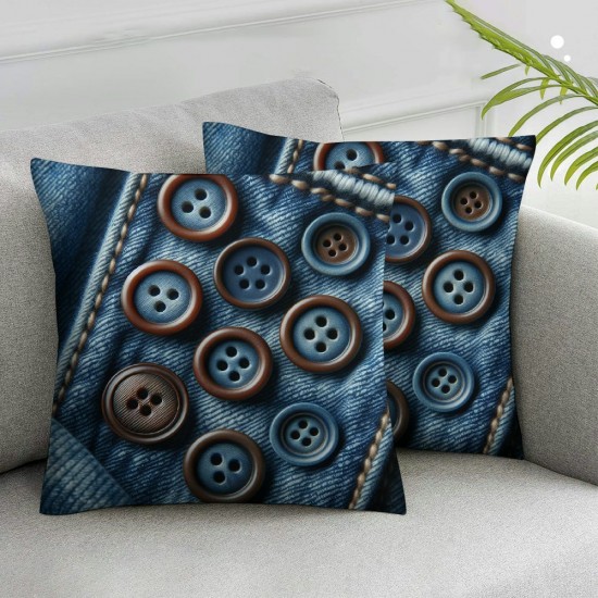 Ulloord Bundles, Farmhouse Linen Trimmed Edges Pillow Covers Triple Button Pillow Covers, Navy Blue