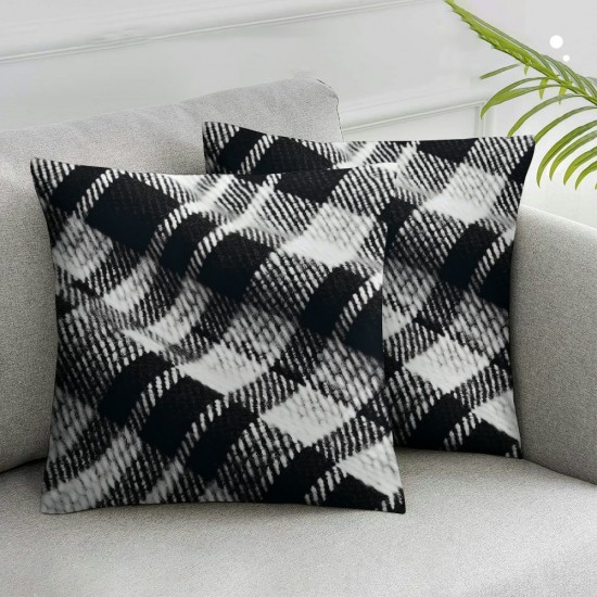 Ulloord  Plaid Gingham Throw Pillow Cover Teddy Sherpa Decorative Pillows Faux Fur Fluffy Check Pillows Soft Pillow Case for Bedroom Couch Off White