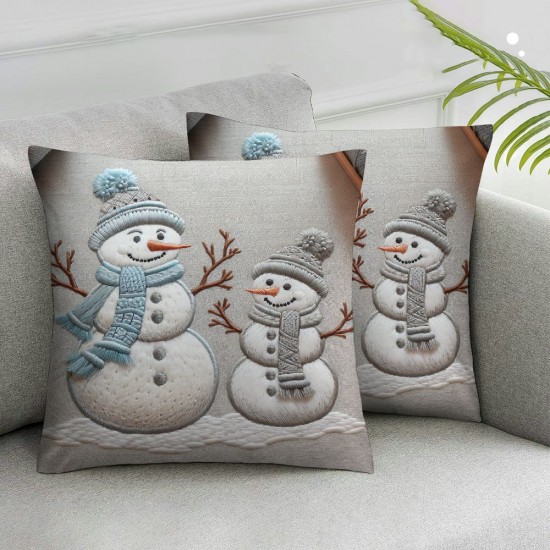 Ulloord Merry Christmas Decorative Print and Embroidery Velvet Throw Pillow Covers Snowman, , , Cushion Cover, Beige