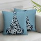 Ulloord Merry Christmas Decorative Canvas Throw Pillow Covers with Embroidered Letter, , , Latern Cushion Cover for Couch Sofa, Blue