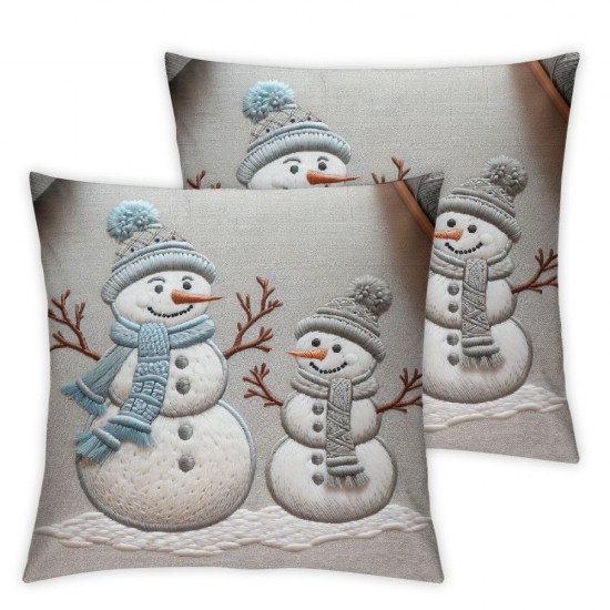 Ulloord  Merry Christmas Decorative Print and Embroidery Velvet Throw Pillow Covers Snowman, Star, Snowflake, Tree Cushion Cover, Beige