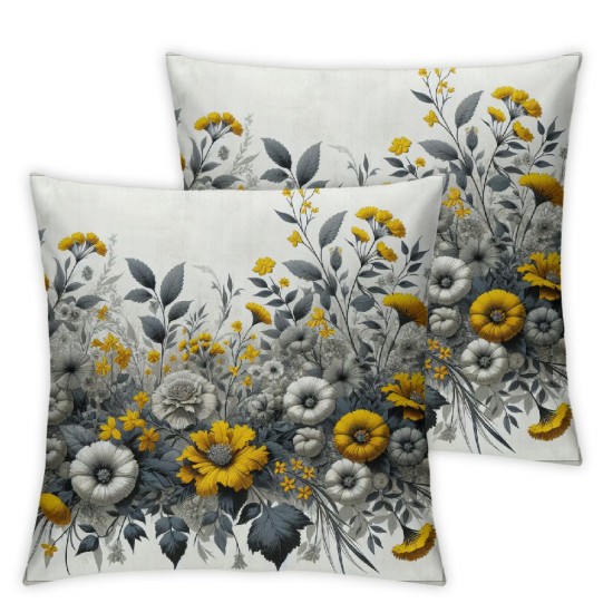 Ulloord Velvet Throw Pillow Covers, Decorative Soft Velvet Pillows, Vintage Pillow Covers Square Cushion Case for Couch Bed Sofa, Yellow/Grey/White