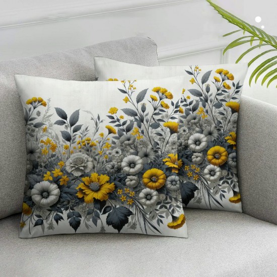 Ulloord Velvet Throw Pillow Covers, Decorative Soft Velvet Pillows, Vintage Pillow Covers Square Cushion Case for Couch Bed Sofa, Yellow/Grey/White