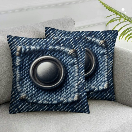 Bundles,Farmhouse Button Linen Pillow Covers, Navy Blue, Hypoallergenic Foam Pillow Inserts