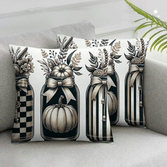 Fall Pillow Covers Blue Floral Vase Throw Pillowcase Thanksgiving Holiday Home Decor Sofa Bedroom Cushion Case Outdoor Indoor Decorations