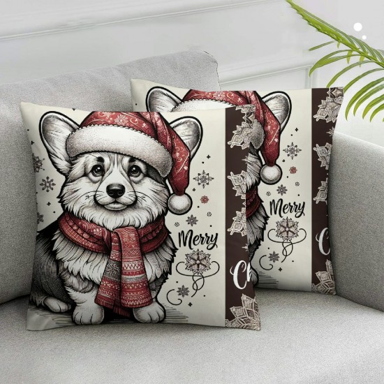 Christmas Pillow Covers Dog Throw Pillow Covers Winter Pillowcase Dog Christmas Decorations for Living Room Farmhouse Cushion Case